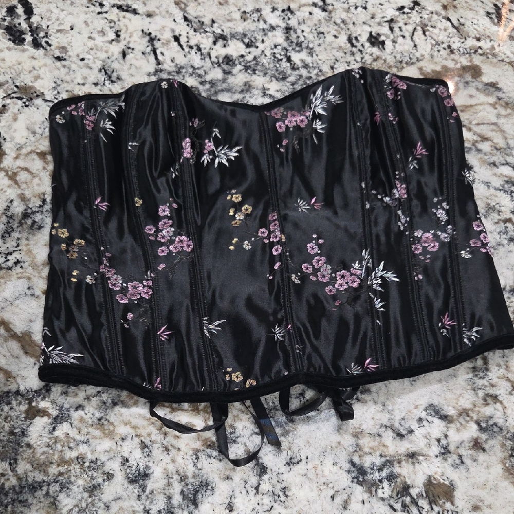Shirley of Hollywood Black Corset with Floral Accents